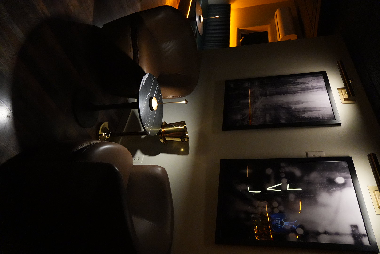 Intimate lounge seating with curated artwork